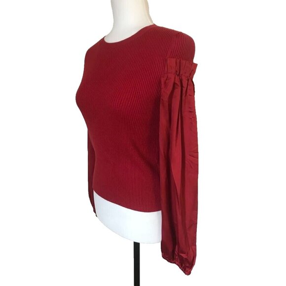 CLUB MONACO Long Satin Sleeve Ribbed Knit Sweater Size XS Red - Picture 4 of 6